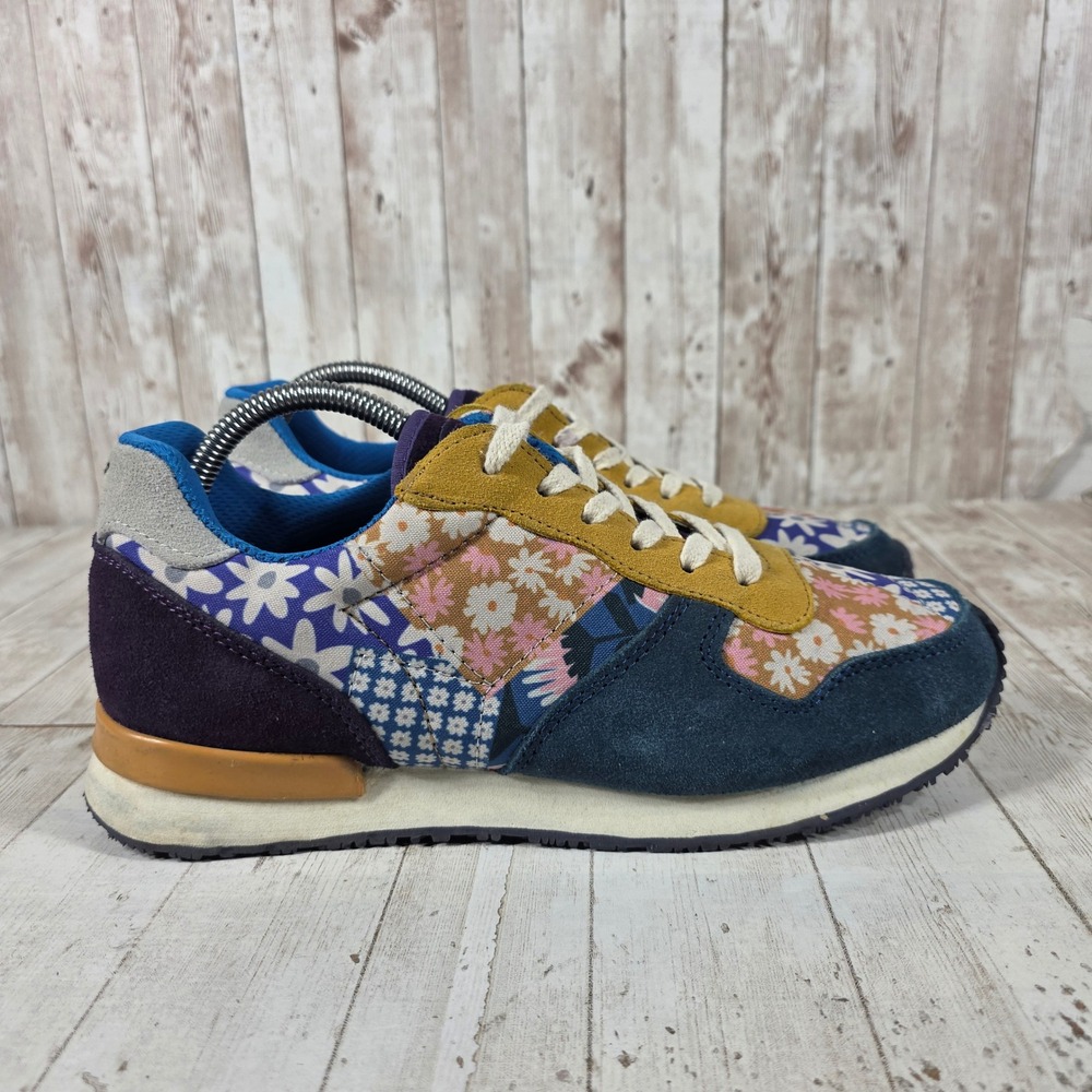Inkkas Blue Floral Patchwork Suede Jogger Sneakers Womens 10 Low Top Boho